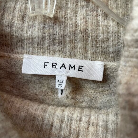 FRAME Oversized Swing Marled Knit Tan TurtleNeck Wool Alpaca Stretch Sweater XL - Picture 5 of 16